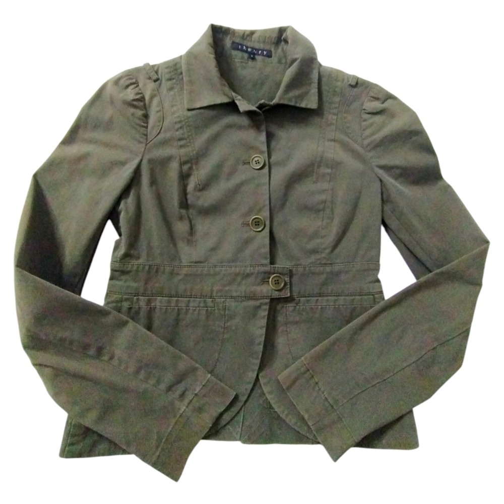 Theory Women's Olive Button Jacket Size 0/XS‎ Grungecore Casual Minimalist